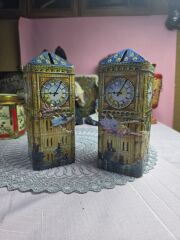 Big Ben Saat Kulesi Figürlü İki Adet Damgalı Metal Kutu Seti 20x7 boyut