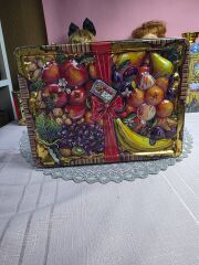 Meyve Desenli Kabartmalı ve Damgalı Metal Saklama Kutusu 24x18 boyut