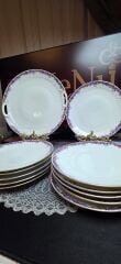 Çekoslovakya Porselen 11 adet 18cm Pasta Tabagı 1 adet Sunumluk  28 cm